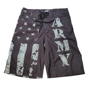 ARMY PERFORMANCE Board Shorts American Flag Stars Stripes Black Sz M Swim Trunks